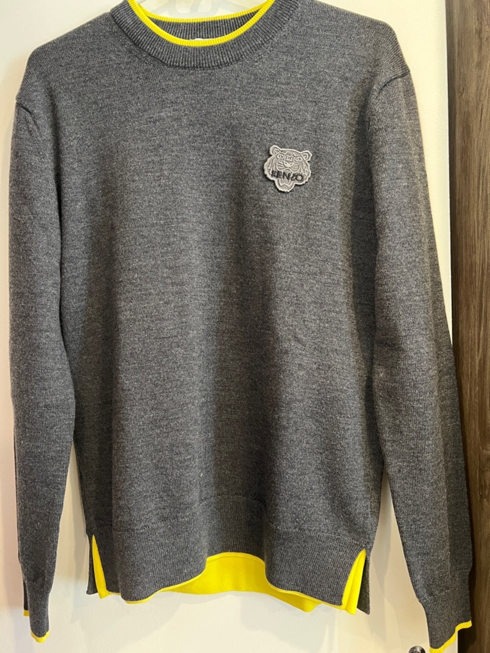 Kenzo Charcoal Crewneck Sweater with Yellow Trim